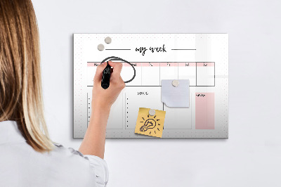 Magnetisch planbord voor de muur van bedrukt glas Mijn wekelijkse planner