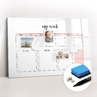 Magnetisch planbord voor de muur van bedrukt glas Mijn wekelijkse planner