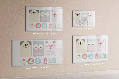 Beschrijfbaar magneetbord van glas met design Blije dieren