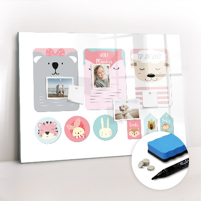 Magnetisch planbord voor de muur van bedrukt glas Gelukkige bladwijzers