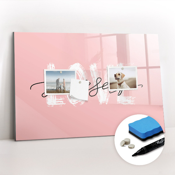 Uitwisbaar glazen planbord met magnetische functie Het opschrift 'heb jezelf lief'