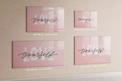 Uitwisbaar glazen planbord met magnetische functie Het opschrift 'heb jezelf lief'