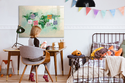 Magnetisch planbord voor de muur van bedrukt glas Aquarel wereldkaart