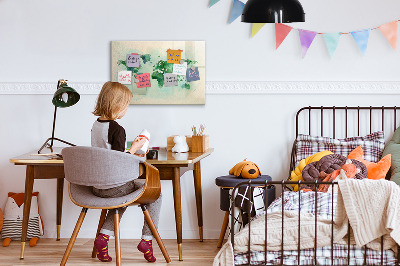 Magnetisch planbord voor de muur van bedrukt glas Aquarel wereldkaart