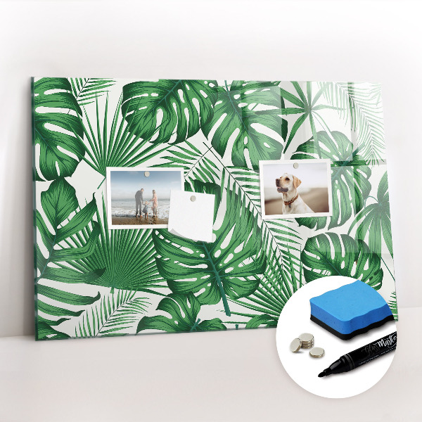Beschrijfbaar magneetbord van glas met design Monstera bladeren