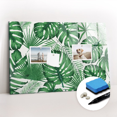Beschrijfbaar magneetbord van glas met design Monstera bladeren