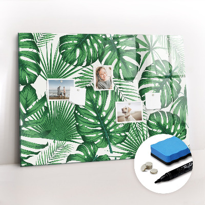 Beschrijfbaar magneetbord van glas met design Monstera bladeren