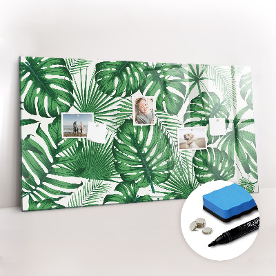 Beschrijfbaar magneetbord van glas met design Monstera bladeren