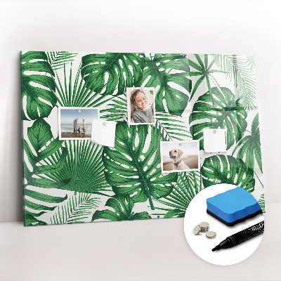 Beschrijfbaar magneetbord van glas met design Monstera bladeren