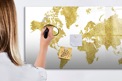 Magnetisch planbord voor de muur van bedrukt glas Gouden wereldkaart
