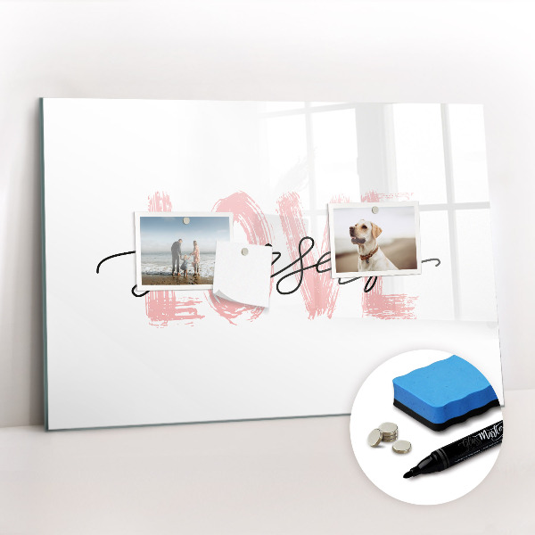 Uitwisbaar glazen planbord met magnetische functie Het opschrift 'heb jezelf lief'