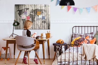 Beschrijfbaar magneetbord van glas met design Wereldkaart van het bord