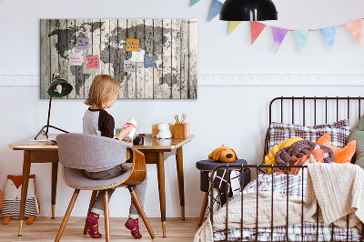 Beschrijfbaar magneetbord van glas met design Wereldkaart van het bord