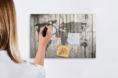 Beschrijfbaar magneetbord van glas met design Wereldkaart van het bord