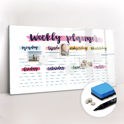 Beschrijfbaar magneetbord van glas met design Handgeschreven planner