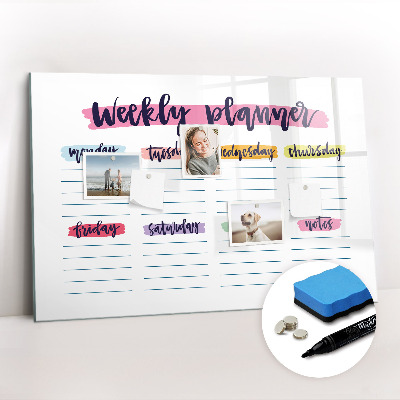 Beschrijfbaar magneetbord van glas met design Handgeschreven planner