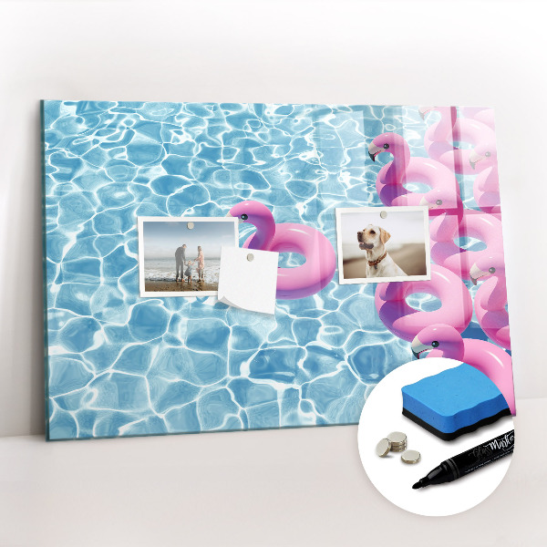 Beschrijfbaar magneetbord van glas met design Paardenbloem flamingo's