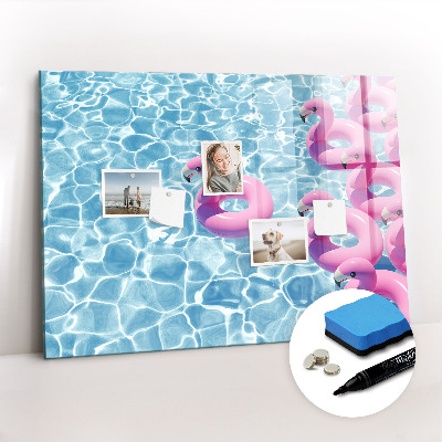 Beschrijfbaar magneetbord van glas met design Paardenbloem flamingo's