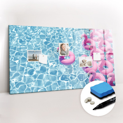 Beschrijfbaar magneetbord van glas met design Paardenbloem flamingo's