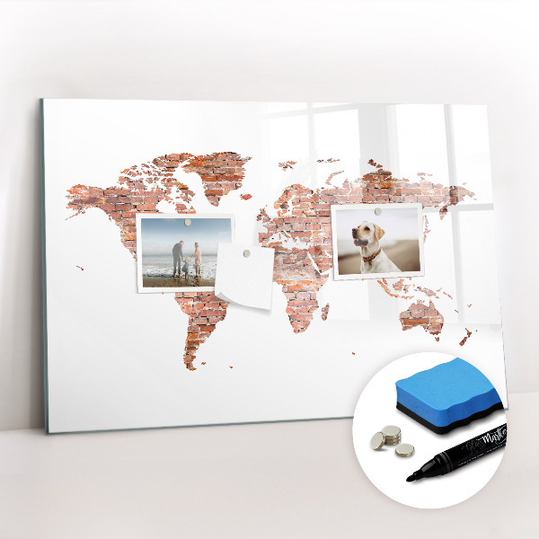Uitwisbaar glazen planbord met magnetische functie Oude bakstenen kaart