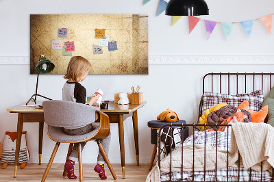 Magnetisch planbord voor de muur van bedrukt glas Oude wereldkaart