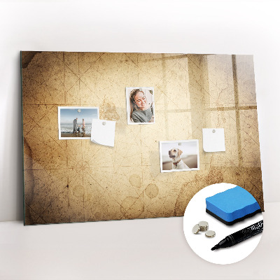 Magnetisch planbord voor de muur van bedrukt glas Oude wereldkaart