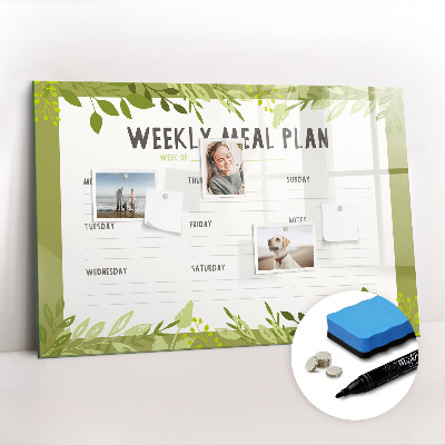 Uitwisbaar glazen planbord met magnetische functie Wekelijks menu