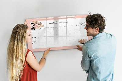 Magnetisch planbord voor de muur van bedrukt glas Maandplanner met bloemen