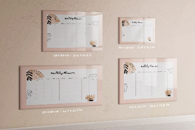 Magnetisch planbord voor de muur van bedrukt glas Maandplanner met bloemen