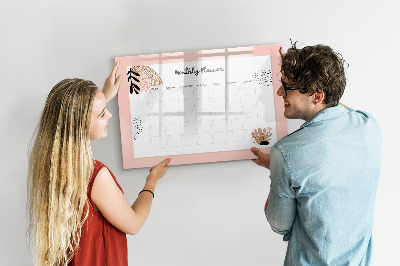 Magnetisch planbord voor de muur van bedrukt glas Maandplanner met bloemen