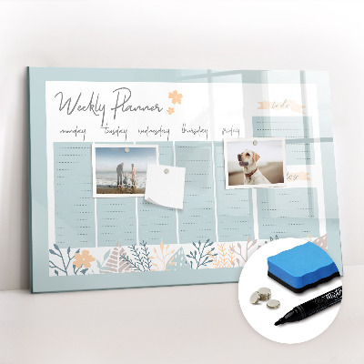 Beschrijfbaar magneetbord van glas met design Wekelijks schema