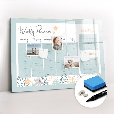 Beschrijfbaar magneetbord van glas met design Wekelijks schema