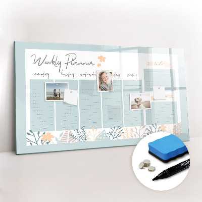 Beschrijfbaar magneetbord van glas met design Wekelijks schema