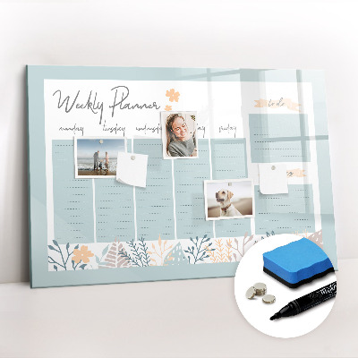 Beschrijfbaar magneetbord van glas met design Wekelijks schema
