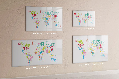 Magnetisch planbord voor de muur van bedrukt glas Kaart met landnamen