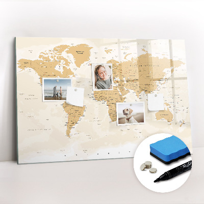 Beschrijfbaar magneetbord van glas met design Politieke kaart van de wereld
