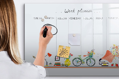 Uitwisbaar glazen planbord met magnetische functie Wekelijkse planner