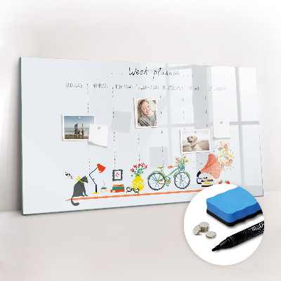 Uitwisbaar glazen planbord met magnetische functie Wekelijkse planner