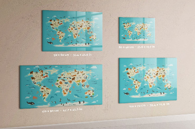 Beschrijfbaar magneetbord van glas met design Dierenwereldkaart