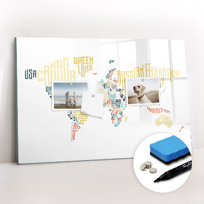 Uitwisbaar glazen planbord met magnetische functie Namen van landen
