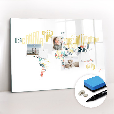 Uitwisbaar glazen planbord met magnetische functie Namen van landen