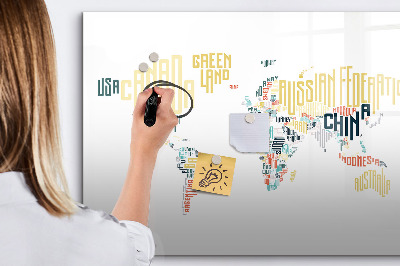 Uitwisbaar glazen planbord met magnetische functie Namen van landen