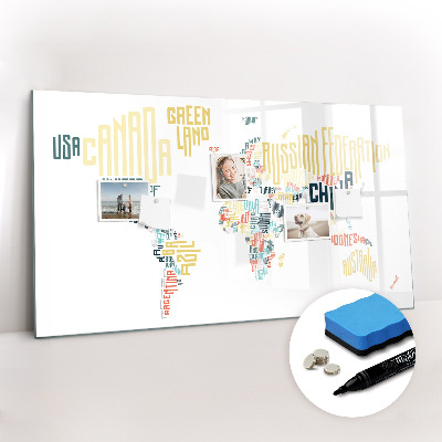 Uitwisbaar glazen planbord met magnetische functie Namen van landen