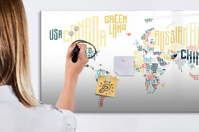 Uitwisbaar glazen planbord met magnetische functie Namen van landen