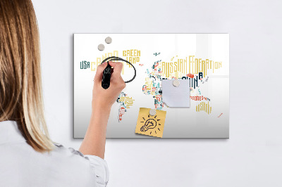 Uitwisbaar glazen planbord met magnetische functie Namen van landen
