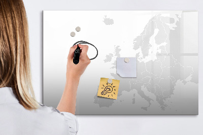 Magnetisch planbord voor de muur van bedrukt glas Kaart van Europa