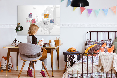 Magnetisch planbord voor de muur van bedrukt glas Kaart van Europa