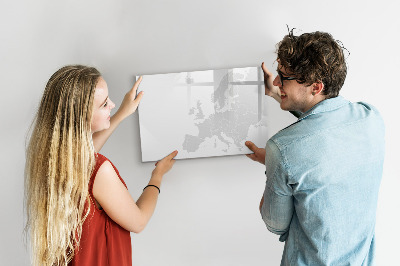 Magnetisch planbord voor de muur van bedrukt glas Kaart van Europa