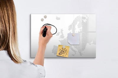Magnetisch planbord voor de muur van bedrukt glas Kaart van Europa
