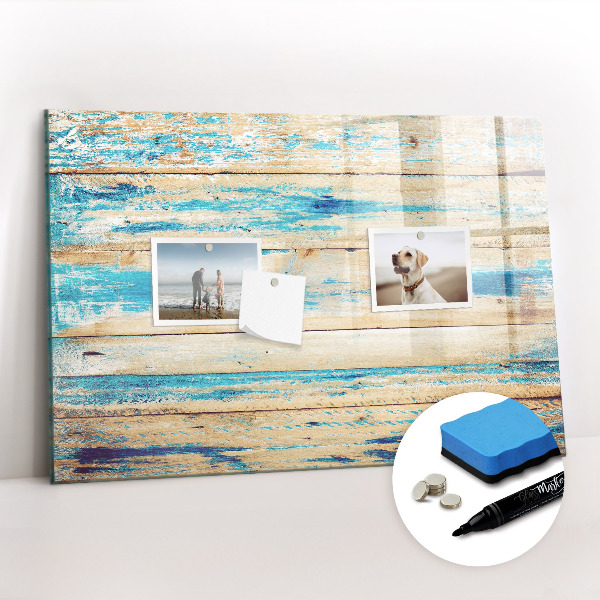 Beschrijfbaar magneetbord van glas met design Gekrast hout